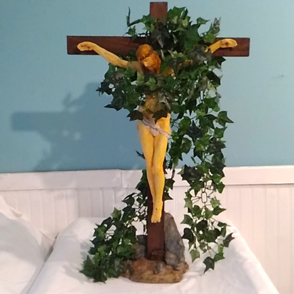 FLASH SALE!! Porcelain Jesus On Real Wooden Cross